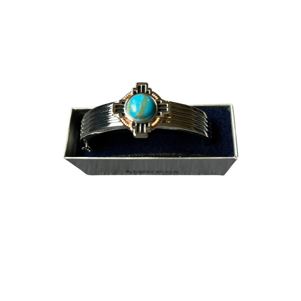 Montana Silversmiths Silver and Turquoise Navajo Cross Design Clasp Bracelet - Picture 4 of 9